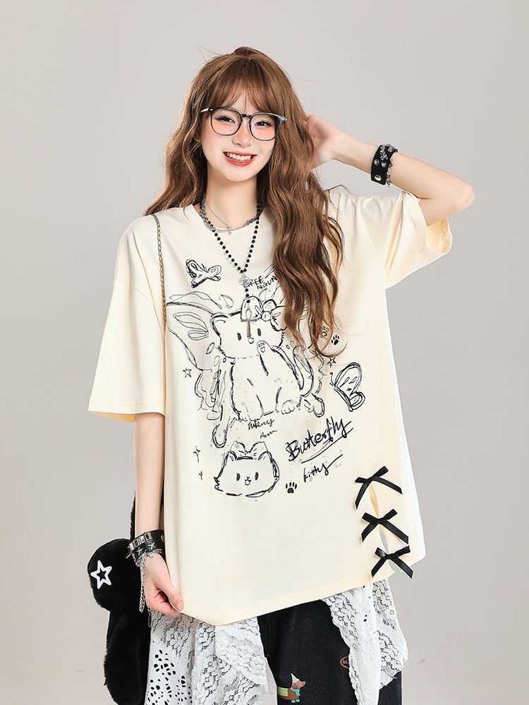 Women's Cartoon Bear Printed Short Sleeve T-Shirt - 2025 Summer Casual Loose Fit, Age-Reducing Style Women's Cartoon Bear Printed Short Sleeve T-Shirt - 2025 Summer Casual Loose Fit, Age-Reducing Style