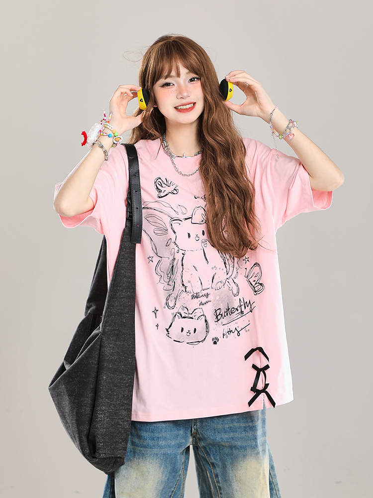 Women's Cartoon Bear Printed Short Sleeve T-Shirt - 2025 Summer Casual Loose Fit, Age-Reducing Style Women's Cartoon Bear Printed Short Sleeve T-Shirt - 2025 Summer Casual Loose Fit, Age-Reducing Style