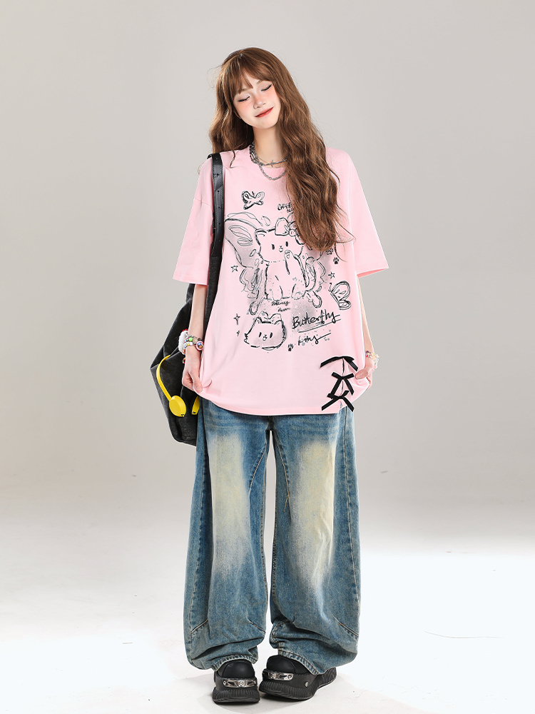 Women's Cartoon Bear Printed Short Sleeve T-Shirt - 2025 Summer Casual Loose Fit, Age-Reducing Style Women's Cartoon Bear Printed Short Sleeve T-Shirt - 2025 Summer Casual Loose Fit, Age-Reducing Style