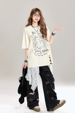 Women's Cartoon Bear Printed Short Sleeve T-Shirt - 2025 Summer Casual Loose Fit, Age-Reducing Style