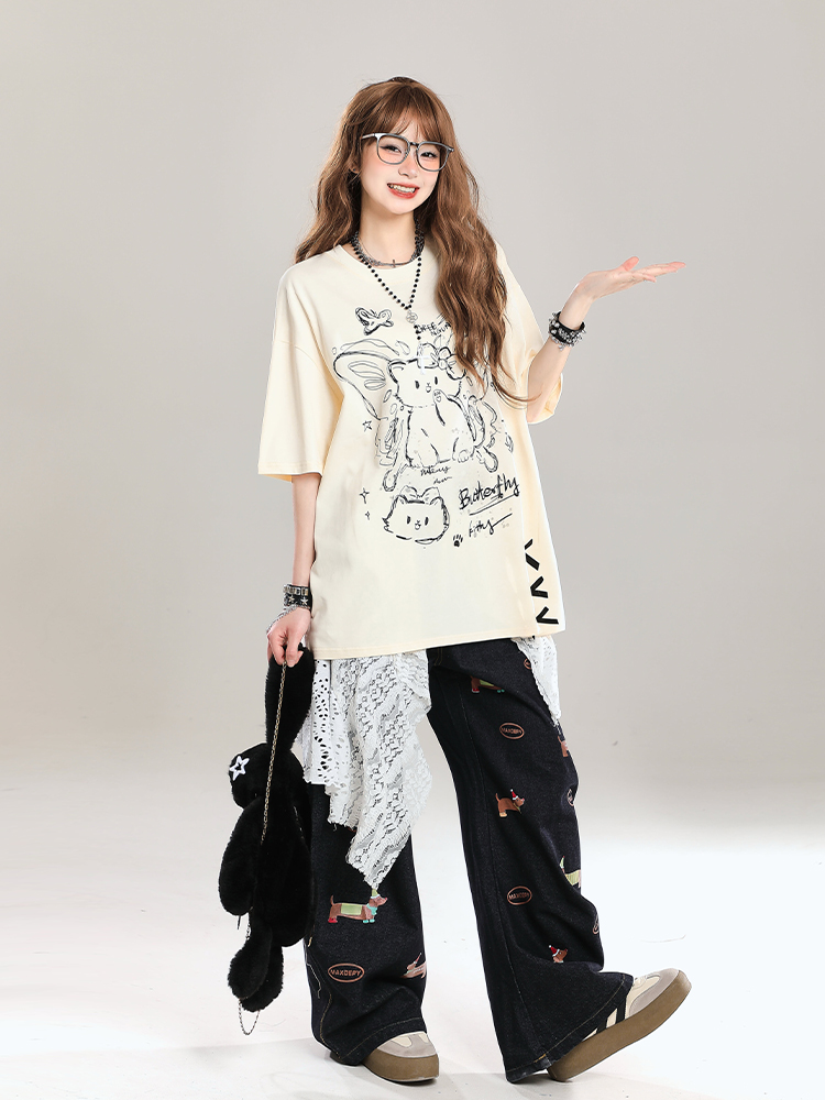 Women's Cartoon Bear Printed Short Sleeve T-Shirt - 2025 Summer Casual Loose Fit, Age-Reducing Style Women's Cartoon Bear Printed Short Sleeve T-Shirt - 2025 Summer Casual Loose Fit, Age-Reducing Style