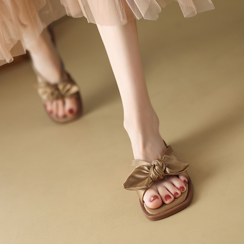 Women's Casual Chinese-Style Bow Open-Toe Flat Slide Sandals - Versatile Summer Footwear Women's Casual Chinese-Style Bow Open-Toe Flat Slide Sandals - Versatile Summer Footwear