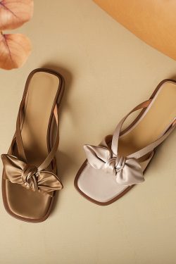 Women's Casual Chinese-Style Bow Open-Toe Flat Slide Sandals - Versatile Summer Footwear