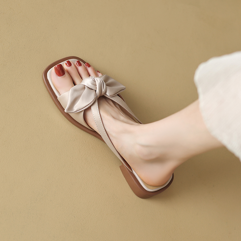 Women's Casual Chinese-Style Bow Open-Toe Flat Slide Sandals - Versatile Summer Footwear Women's Casual Chinese-Style Bow Open-Toe Flat Slide Sandals - Versatile Summer Footwear