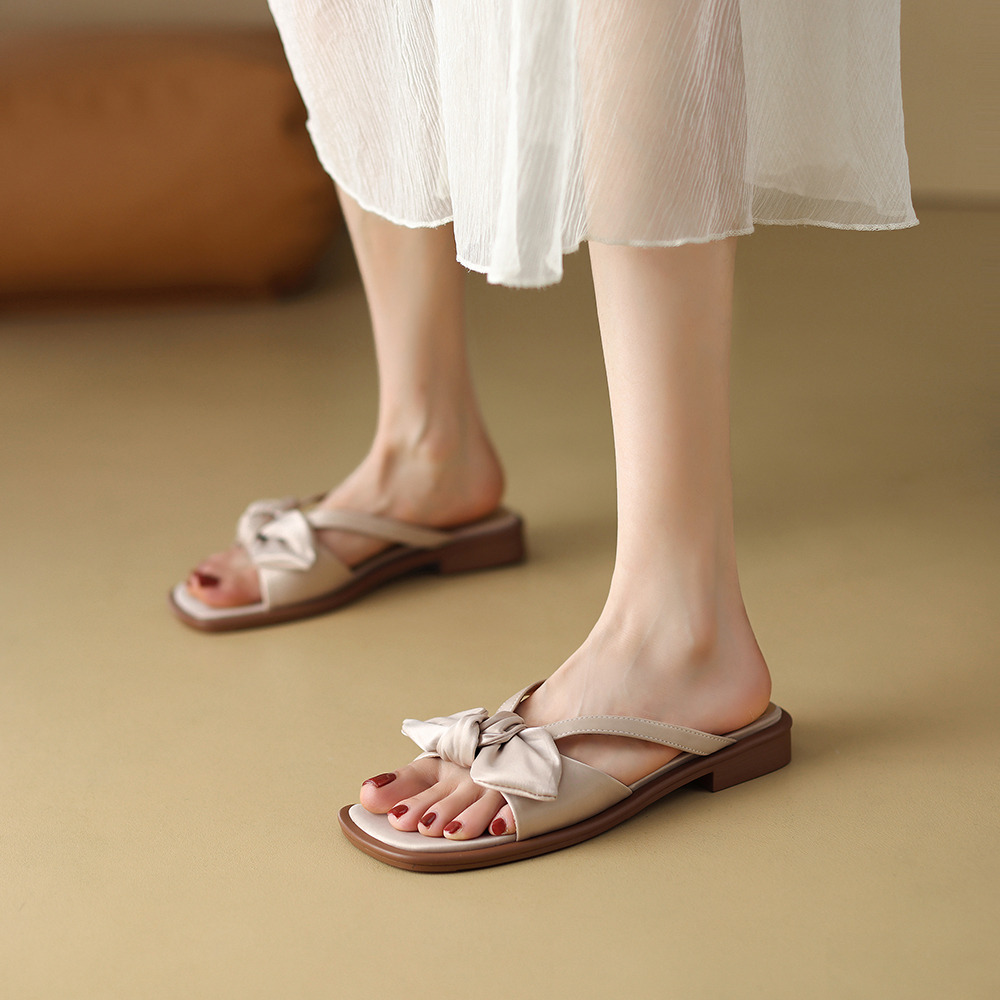 Women's Casual Chinese-Style Bow Open-Toe Flat Slide Sandals - Versatile Summer Footwear Women's Casual Chinese-Style Bow Open-Toe Flat Slide Sandals - Versatile Summer Footwear