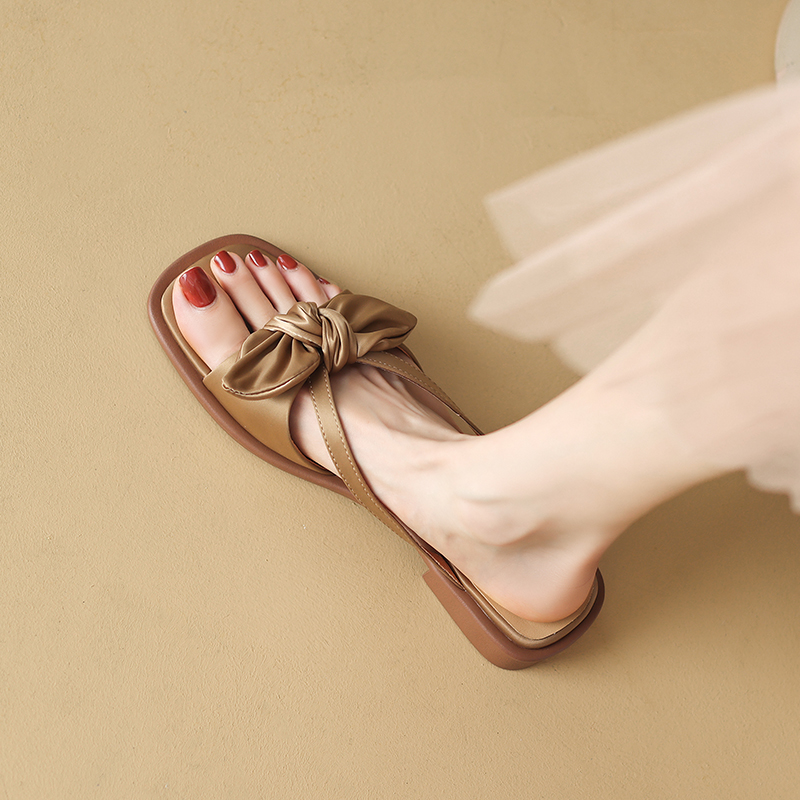 Women's Casual Chinese-Style Bow Open-Toe Flat Slide Sandals - Versatile Summer Footwear Women's Casual Chinese-Style Bow Open-Toe Flat Slide Sandals - Versatile Summer Footwear