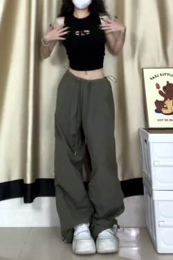 Women's Casual Draped Wide-Leg Pants - American Style Spring/Summer Loose Sports Trousers for Petite Sizes