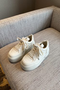 Women's Casual Lace-Up Platform Sneakers - 2025 Thick-Soled White Genuine Leather Lightweight Sports Shoes