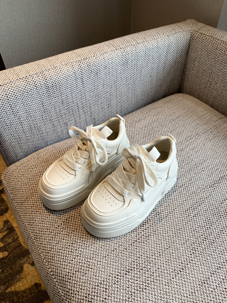 Women's Casual Lace-Up Platform Sneakers - 2025 Thick-Soled White Genuine Leather Lightweight Sports Shoes Women's Casual Lace-Up Platform Sneakers - 2025 Thick-Soled White Genuine Leather Lightweight Sports Shoes