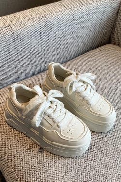 Women's Casual Lace-Up Platform Sneakers - 2025 Thick-Soled White Genuine Leather Lightweight Sports Shoes