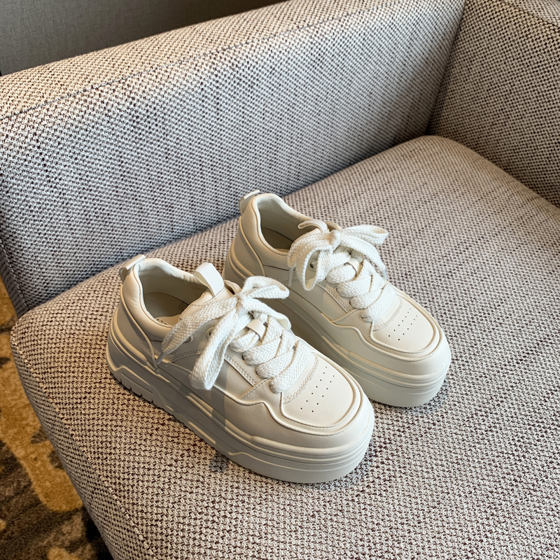 Women's Casual Lace-Up Platform Sneakers - 2025 Thick-Soled White Genuine Leather Lightweight Sports Shoes Women's Casual Lace-Up Platform Sneakers - 2025 Thick-Soled White Genuine Leather Lightweight Sports Shoes