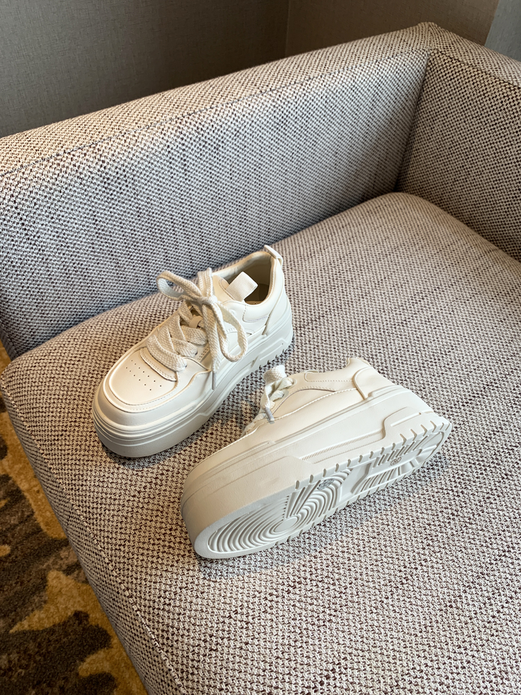 Women's Casual Lace-Up Platform Sneakers - 2025 Thick-Soled White Genuine Leather Lightweight Sports Shoes Women's Casual Lace-Up Platform Sneakers - 2025 Thick-Soled White Genuine Leather Lightweight Sports Shoes