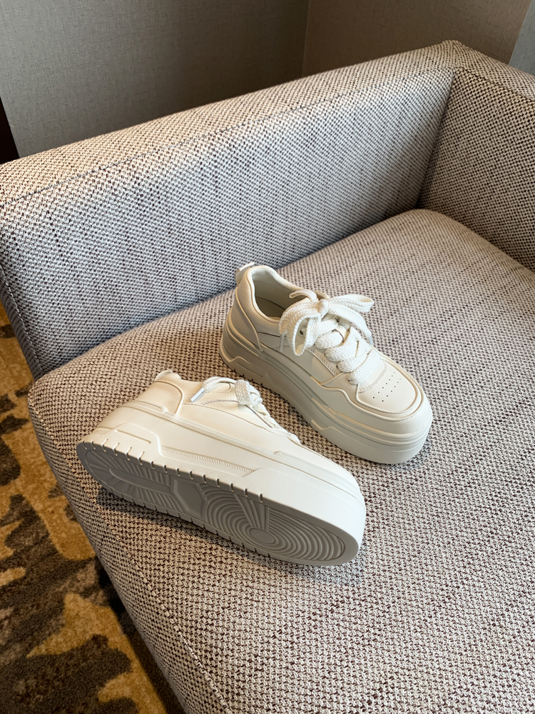 Women's Casual Lace-Up Platform Sneakers - 2025 Thick-Soled White Genuine Leather Lightweight Sports Shoes Women's Casual Lace-Up Platform Sneakers - 2025 Thick-Soled White Genuine Leather Lightweight Sports Shoes
