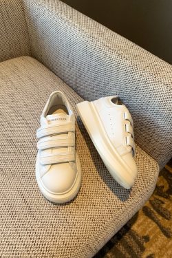 Women's Casual Velcro Sneakers - 2025 College Style, Genuine Leather, Thick-Soled, Versatile White Shoes for Everyday Wear