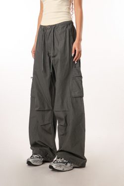 Women's Casual Wide-Leg Paratrooper Pants - Thin Straight Fit, Summer Style, American Workwear, Loose-Fit for Comfort