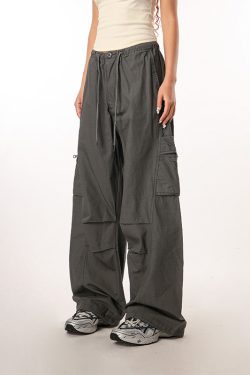 Women's Casual Wide-Leg Paratrooper Pants - Thin Straight Fit, Summer Style, American Workwear, Loose-Fit for Comfort