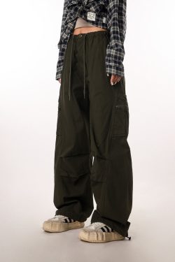 Women's Casual Wide-Leg Paratrooper Pants - Thin Straight Fit, Summer Style, American Workwear, Loose-Fit for Comfort