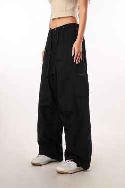 Women's Casual Wide-Leg Paratrooper Pants - Thin Straight Fit, Summer Style, American Workwear, Loose-Fit for Comfort