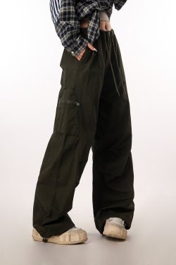 Women's Casual Wide-Leg Paratrooper Pants - Thin Straight Fit, Summer Style, American Workwear, Loose-Fit for Comfort
