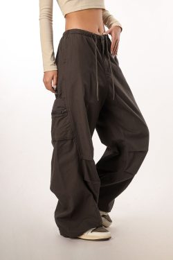 Women's Casual Wide-Leg Paratrooper Pants - Thin Straight Fit, Summer Style, American Workwear, Loose-Fit for Comfort