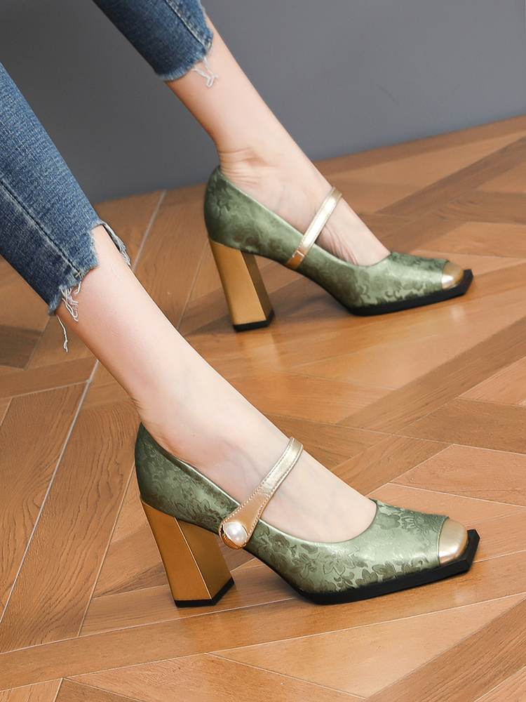 Women's Chinese National Style One-Strap Mary Jane High Heels - Thick Heels, Square-Toe, Versatile Fashion for 2025 Women's Chinese National Style One-Strap Mary Jane High Heels - Thick Heels, Square-Toe, Versatile Fashion for 2025