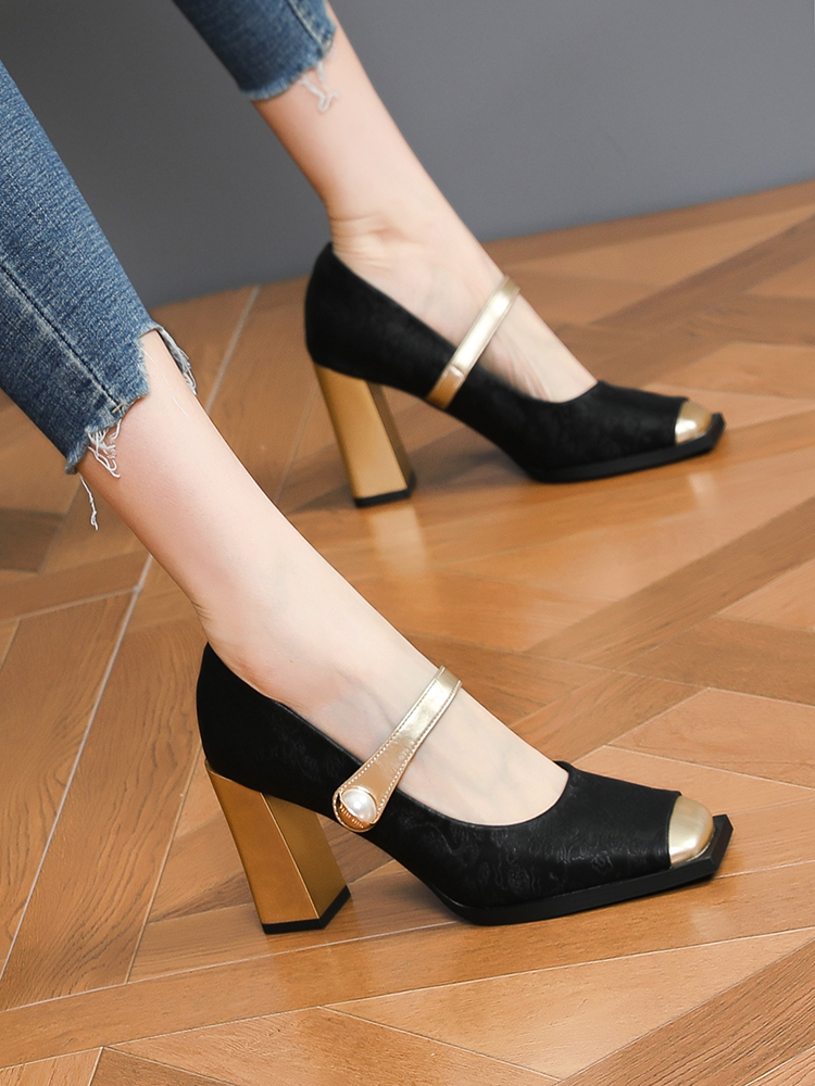 Women's Chinese National Style One-Strap Mary Jane High Heels - Thick Heels, Square-Toe, Versatile Fashion for 2025 Women's Chinese National Style One-Strap Mary Jane High Heels - Thick Heels, Square-Toe, Versatile Fashion for 2025