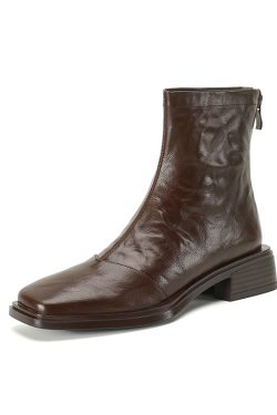 Women's Chunky Heel Ankle Boots - Slim Fit Square Toe Martin Boots for Autumn Winter 2024 in Black