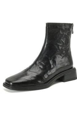 Women's Chunky Heel Ankle Boots - Slim Fit Square Toe Martin Boots for Autumn Winter 2024 in Black