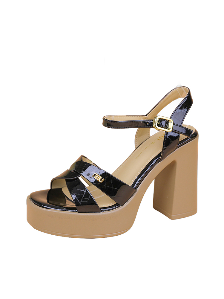 Women's Chunky-Heeled Patent Leather One-Strap Sandals - Summer Thick-Soled Platform Shoes for Comfort and Style 2025 Women's Chunky-Heeled Patent Leather One-Strap Sandals - Summer Thick-Soled Platform Shoes for Comfort and Style 2025