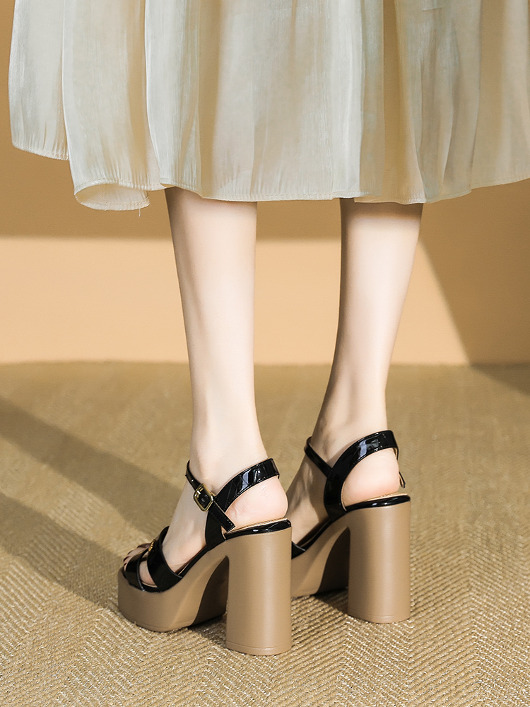Women's Chunky-Heeled Patent Leather One-Strap Sandals - Summer Thick-Soled Platform Shoes for Comfort and Style 2025 Women's Chunky-Heeled Patent Leather One-Strap Sandals - Summer Thick-Soled Platform Shoes for Comfort and Style 2025
