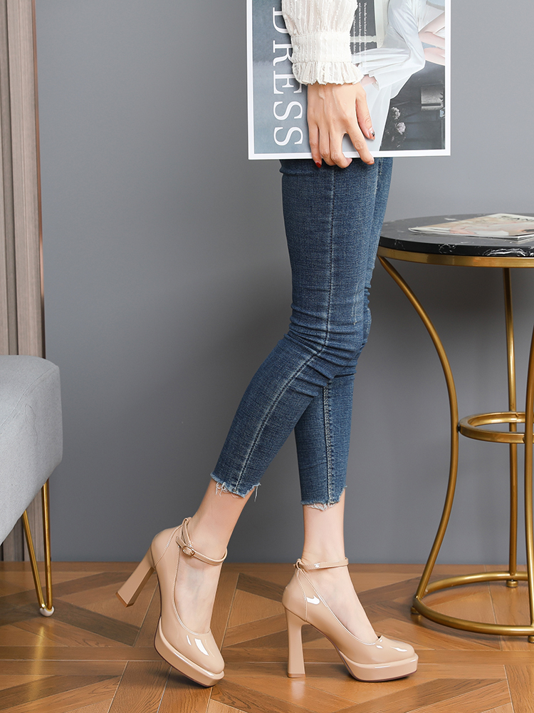 Women's Chunky Heels 10CM Platform One-Strap Flats, Waterproof Spring Autumn Style Women's Chunky Heels 10CM Platform One-Strap Flats, Waterproof Spring Autumn Style