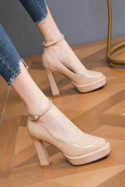 Women's Chunky Heels 10CM Platform One-Strap Flats, Waterproof Spring Autumn Style