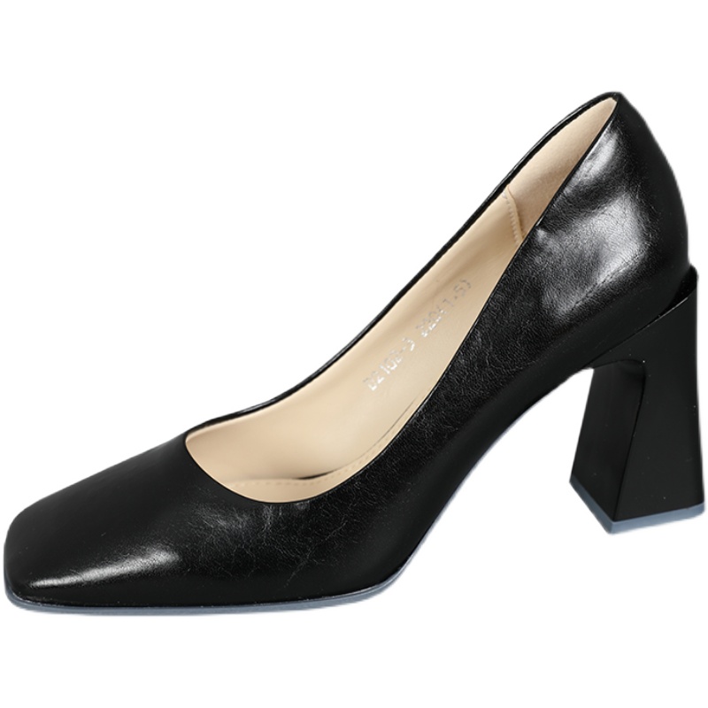 Women's Chunky Heels 2025 Spring Square Toe Shallow Mouth Beige Versatile Professional Fashionable Shoes Women's Chunky Heels 2025 Spring Square Toe Shallow Mouth Beige Versatile Professional Fashionable Shoes