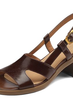 Women's Chunky High Heel Open-Toe Sandals - Genuine Leather Square Toe, Versatile Summer 2025 Commuter Style