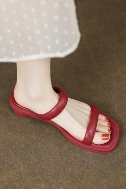 Women’s Chunky Mid-Heel Slide Sandals - Comfortable Open-Toe Design for Summer Casual Wear, Versatile Square Toe Slippers