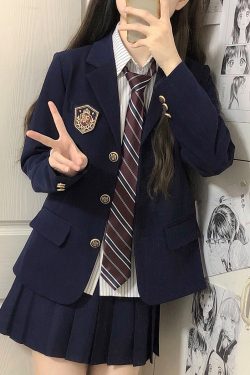 Women's College Style Black Suit Jacket - Dark Blue Three-Button Blazer, Trendy JK Uniform for Female Students