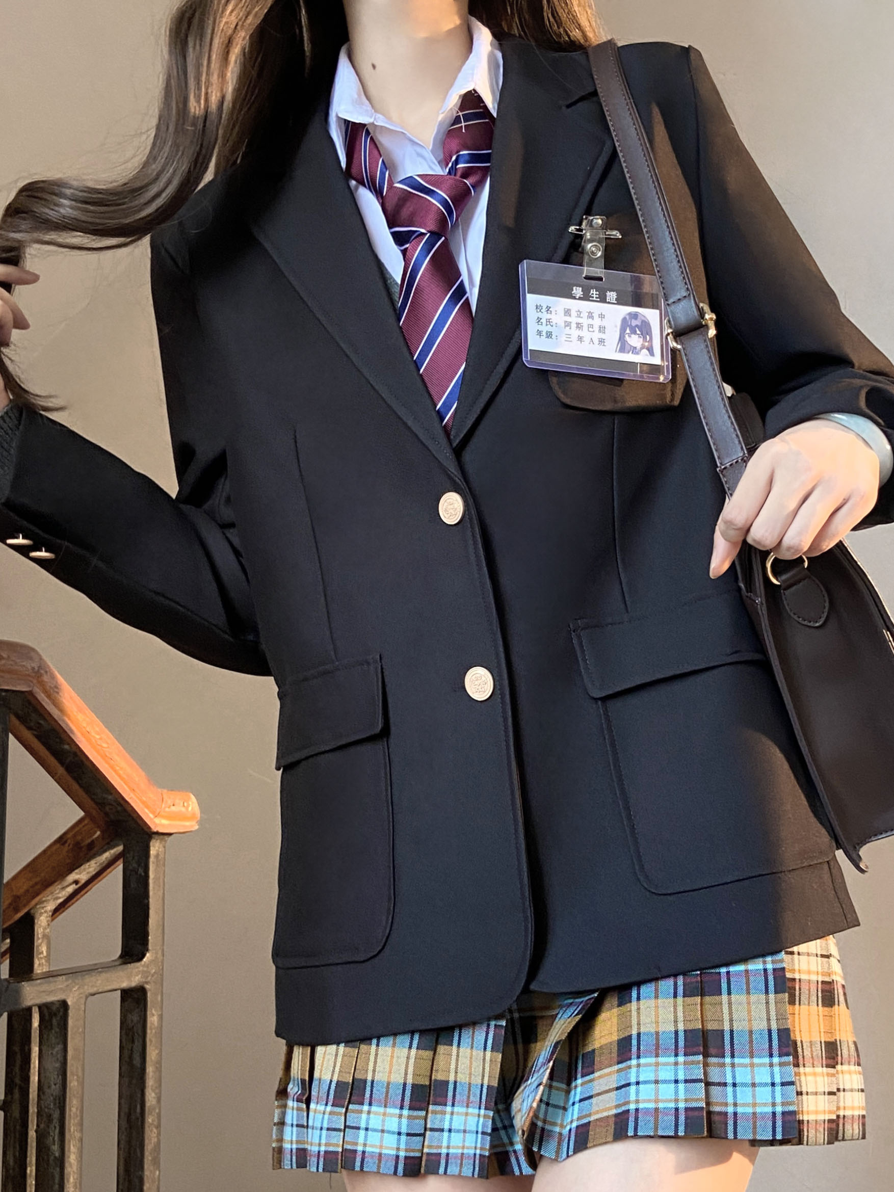 Women's College Style Black Suit Jacket - Dark Blue Three-Button Blazer, Trendy JK Uniform for Female Students Women's College Style Black Suit Jacket - Dark Blue Three-Button Blazer, Trendy JK Uniform for Female Students