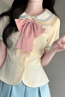 Women's College Style JK Uniform Set - Pudding Bear Original Waist-Defining Short Sleeve Shirt - Summer 2025 Fashion
