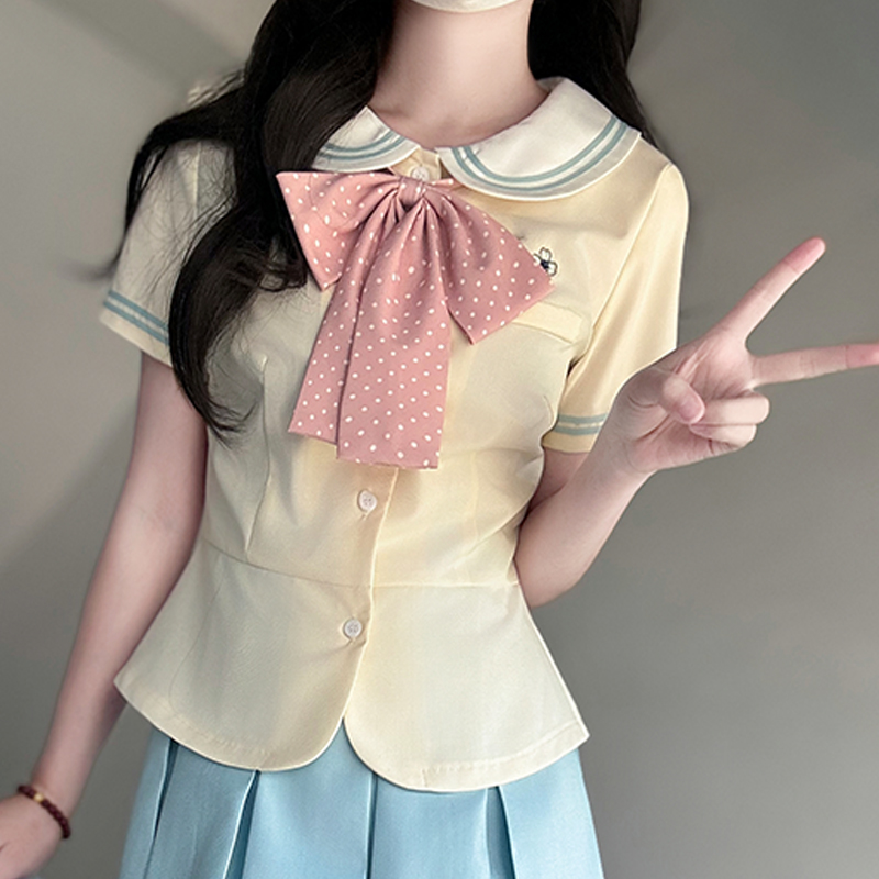 Women's College Style JK Uniform Set - Pudding Bear Original Waist-Defining Short Sleeve Shirt - Summer 2025 Fashion Women's College Style JK Uniform Set - Pudding Bear Original Waist-Defining Short Sleeve Shirt - Summer 2025 Fashion