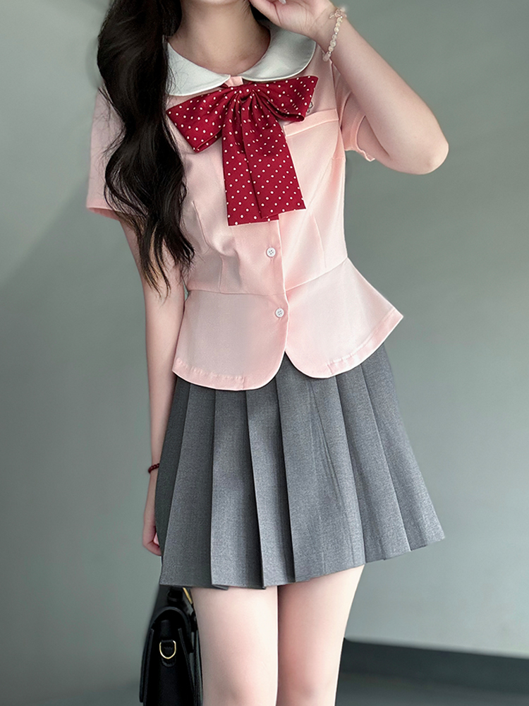 Women's College Style JK Uniform Set - Pudding Bear Original Waist-Defining Short Sleeve Shirt - Summer 2025 Fashion Women's College Style JK Uniform Set - Pudding Bear Original Waist-Defining Short Sleeve Shirt - Summer 2025 Fashion