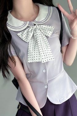 Women's College Style JK Uniform Set - Pudding Bear Original Waist-Defining Short Sleeve Shirt - Summer 2025 Fashion