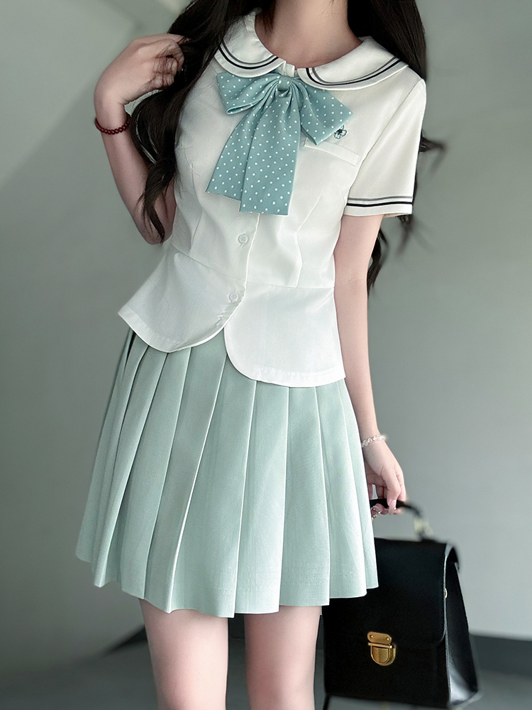 Women's College Style JK Uniform Set - Pudding Bear Original Waist-Defining Short Sleeve Shirt - Summer 2025 Fashion Women's College Style JK Uniform Set - Pudding Bear Original Waist-Defining Short Sleeve Shirt - Summer 2025 Fashion