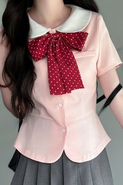 Women's College Style JK Uniform Set - Pudding Bear Original Waist-Defining Short Sleeve Shirt - Summer 2025 Fashion