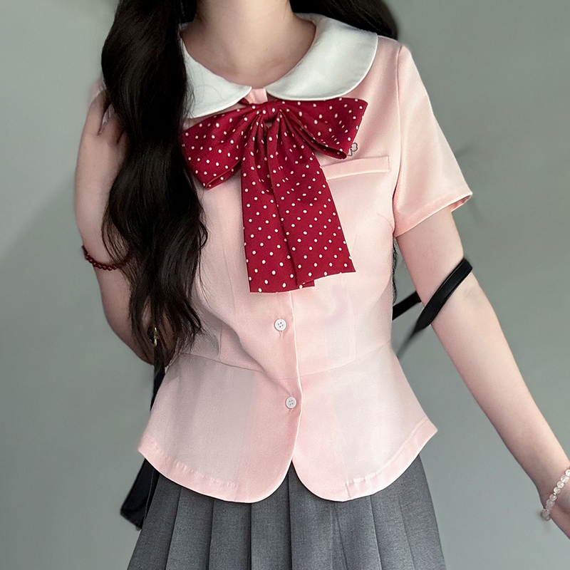 Women's College Style JK Uniform Set - Pudding Bear Original Waist-Defining Short Sleeve Shirt - Summer 2025 Fashion Women's College Style JK Uniform Set - Pudding Bear Original Waist-Defining Short Sleeve Shirt - Summer 2025 Fashion