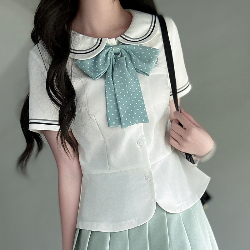 Women's College Style JK Uniform Set - Pudding Bear Original Waist-Defining Short Sleeve Shirt - Summer 2025 Fashion Women's College Style JK Uniform Set - Pudding Bear Original Waist-Defining Short Sleeve Shirt - Summer 2025 Fashion