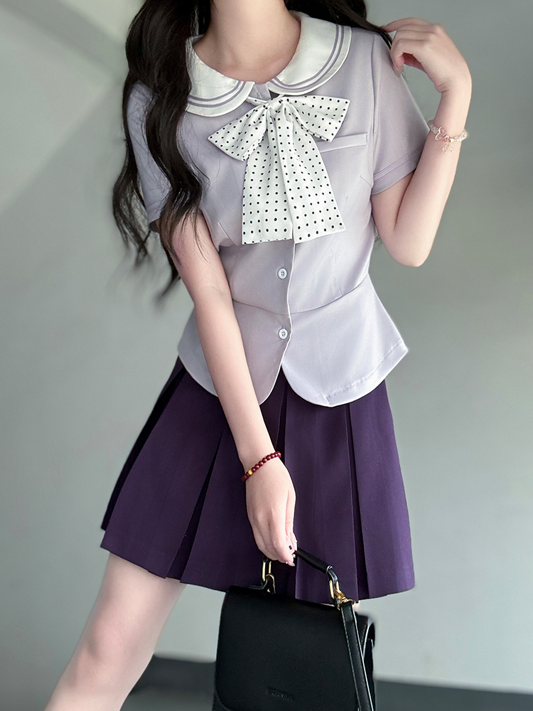 Women's College Style JK Uniform Set - Pudding Bear Original Waist-Defining Short Sleeve Shirt - Summer 2025 Fashion Women's College Style JK Uniform Set - Pudding Bear Original Waist-Defining Short Sleeve Shirt - Summer 2025 Fashion