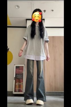 Women's College Style Patchwork Striped Faux Two-Piece Polo Collar Short-Sleeve T-Shirt - Unique Gray Summer Top