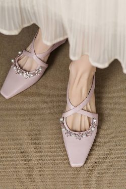 Women's Cross-Strap Ultra-Soft Sandals with Pearl Rhinestone Detail - Fashionable and Versatile Italian Style Footwear