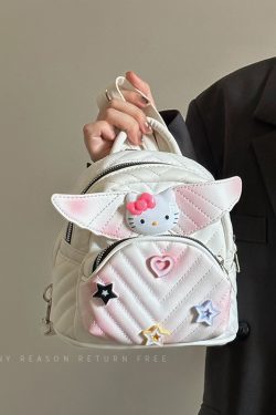 Women's Diamond Quilted Embroidered KT Wings Backpack - Cute Casual 2024 Fashionable Bag