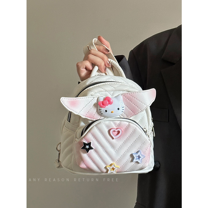 Women's Diamond Quilted Embroidered KT Wings Backpack - Cute Casual 2024 Fashionable Bag Women's Diamond Quilted Embroidered KT Wings Backpack - Cute Casual 2024 Fashionable Bag